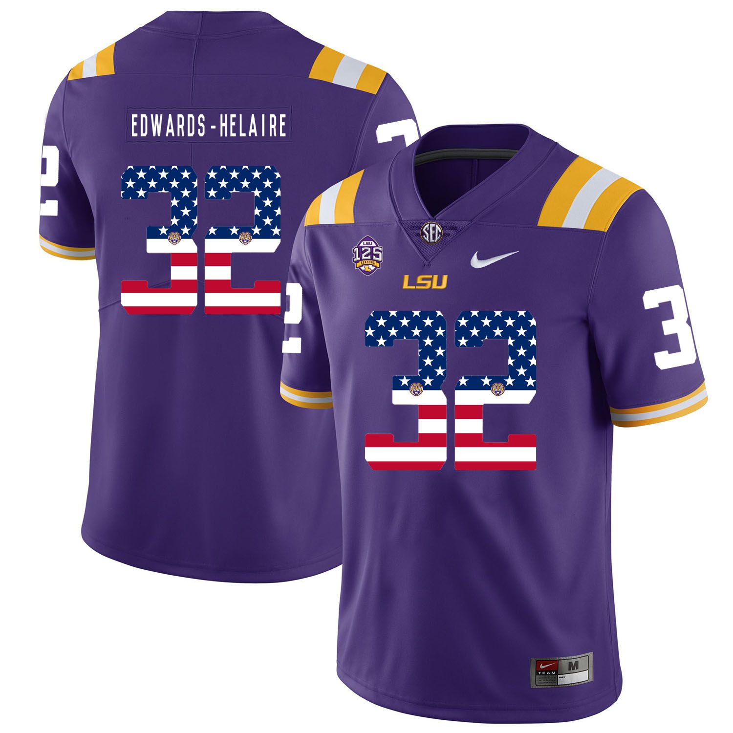 Men LSU Tigers #32 Edwards-helaire Purple Flag Customized NCAA Jerseys